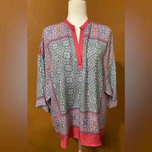 Zara Basic pink trim motif design blouse